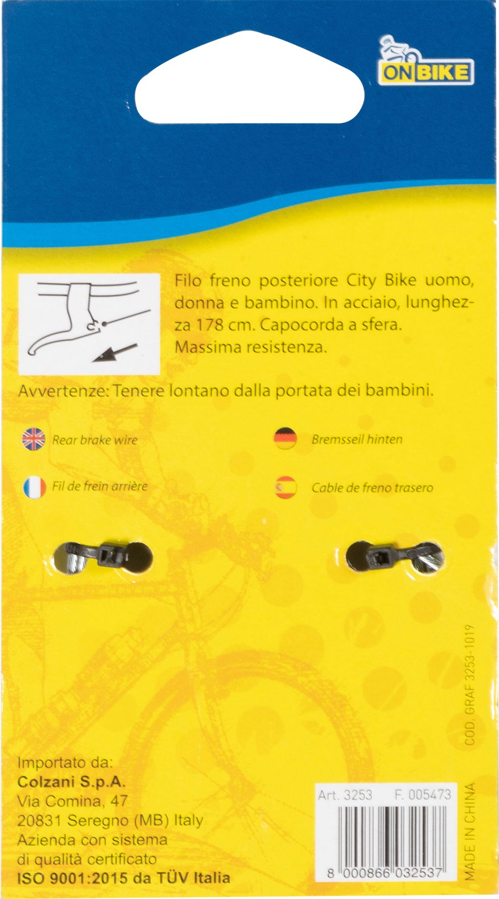 ON BIKE Filo Freno Posteriore City 178cm Accessorio Originale Auto Resistente