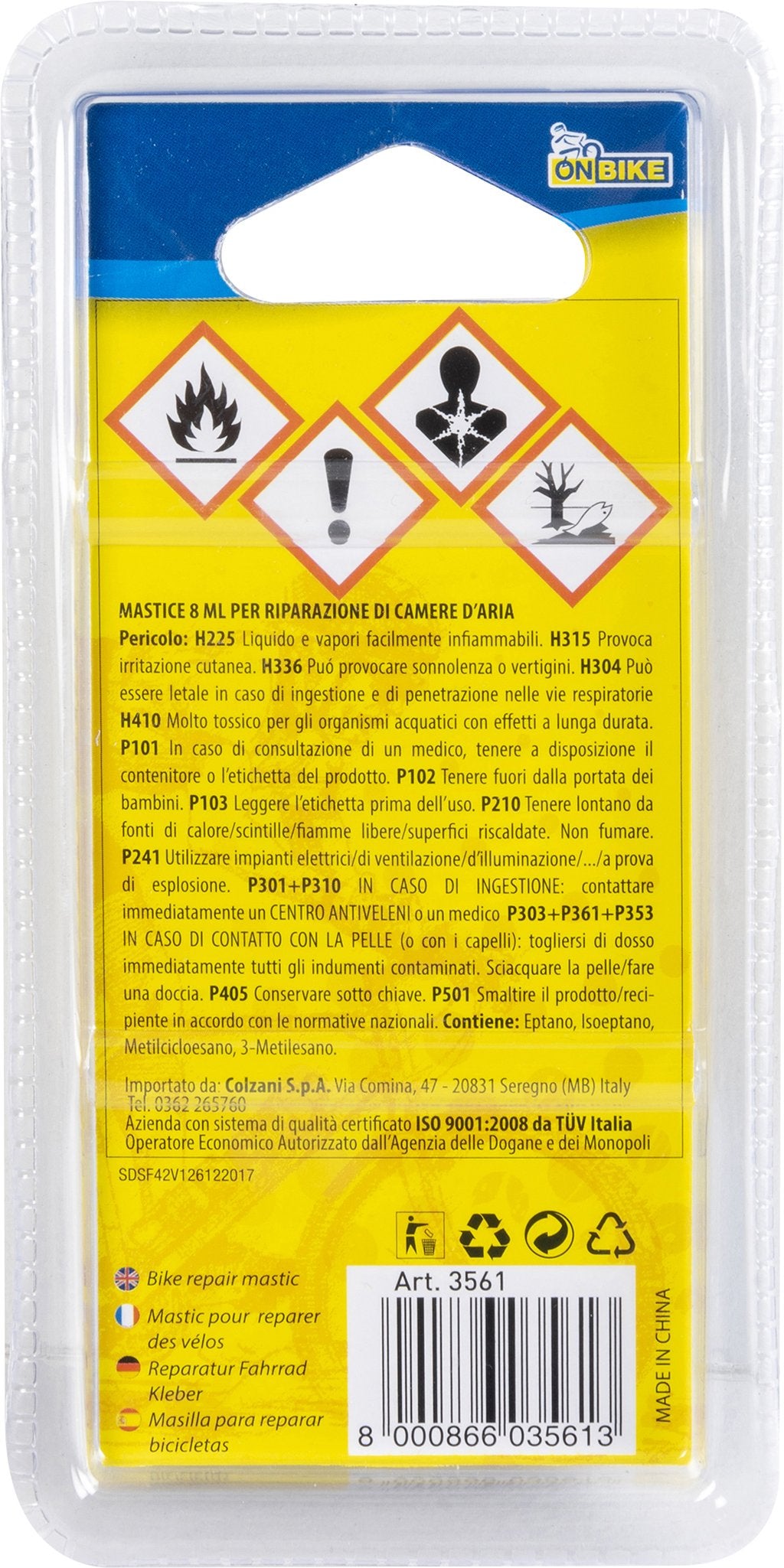 ON BIKE Tubetto di mastice da 8ml per riparazioni camera d'aria bici