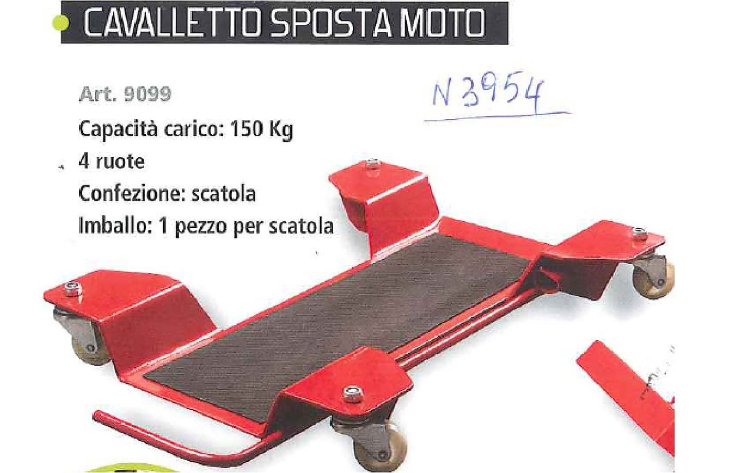 Cavalletto moto centrale con ruote supporto in ferro verniciato