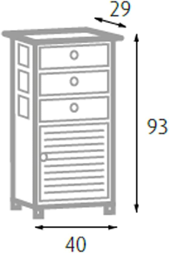 King Home Cassettiera In Legno di Paulownia 40x29x93h cm 3 Cassetti + Anta bianca