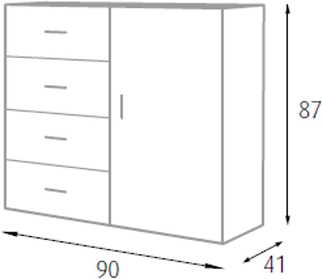 King Home CASSETTIERA 4 CASSETTI + 1 ANTA 90x41x87h cm bianca