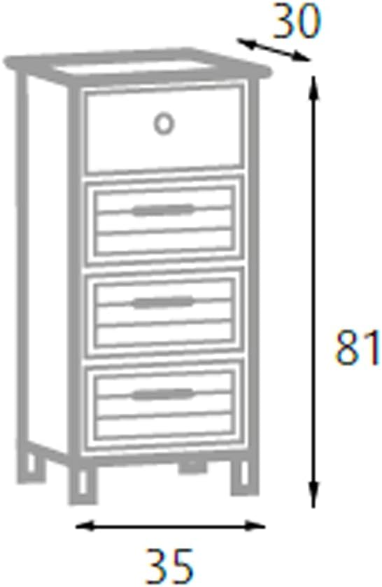 King Home Cassettiera In Legno di Paulownia 35x30x81h cm 4 Cassetti Bianca