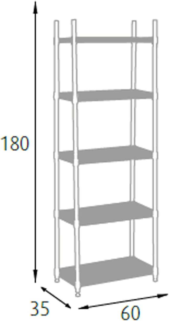 King Home Scaffale cromato 5 Piani 60x35x180 cm