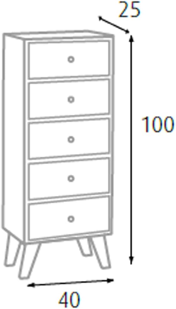 King Home Mobiletto In Legno Di Paulownia 40x25x100h cm 5 Cassetti