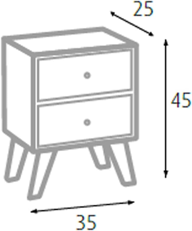 King Home Mobiletto In Legno Di Paulownia 35x25x45h cm 2 Cassetti