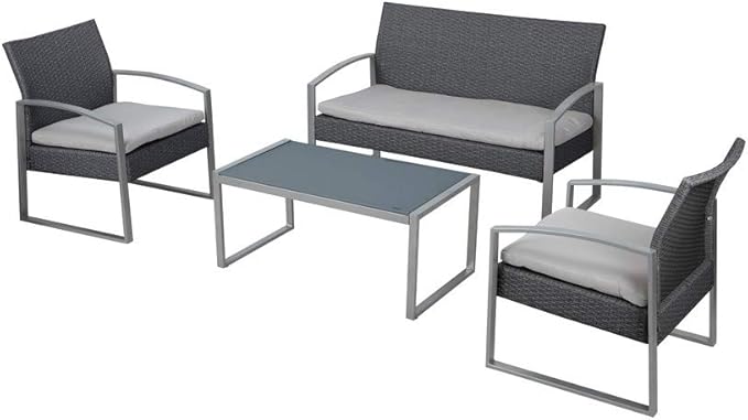 Garden Friend Salotto Alicante (2 poltrone 1 divano 1 tavolo) rivestimento in polyrattan nero lavato
