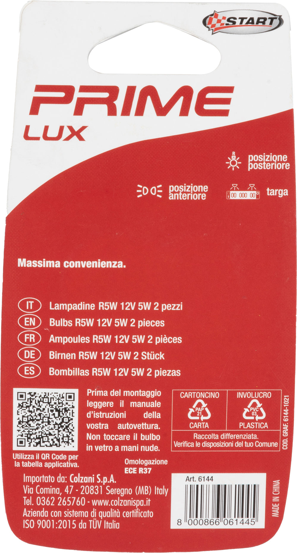 START R5W Coppia di lampadine per luci targa auto 12V 5W BA15s Originale