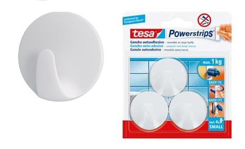 GANCIO ADESIVO REMOVIB. TONDO BIANCO BLS3 PZ TESA POWERSTRI