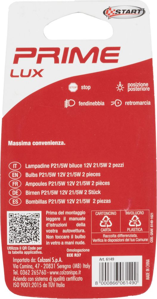 START Coppia di Lampadine biluce per luci auto 12V P21/5W BAY15d
