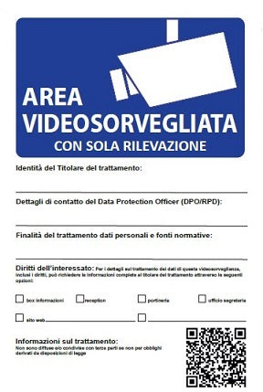 CARTELLO 20X30 AREA VIDEOSORVEGLIATA C/SOLA RILEVAZIONE