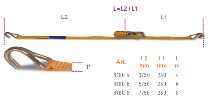 CINGHIA X ANCORAGGIO ROBUR C/CRICCO E GANCI 0,75T CM.2,5 MT.