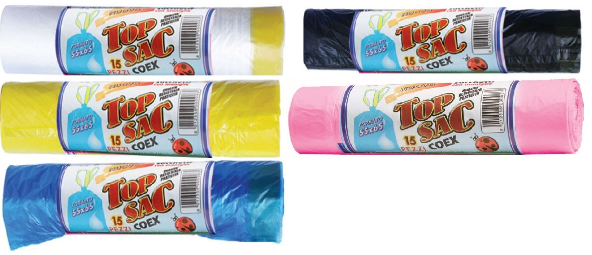 SACCHI SPAZZATURA 55X65 C/PREND. AZZURRIRT 15PZ 15MY
