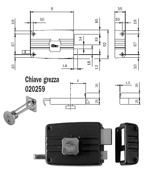 ISEO 402402 SERRATURA APPLICARE X LEGNOMM.40SX CATEN. 2 MAN