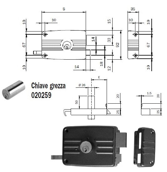 ISEO 432502E SERRATURA APPLICARE X LEGNOMM.50SX CATEN.2 MAN