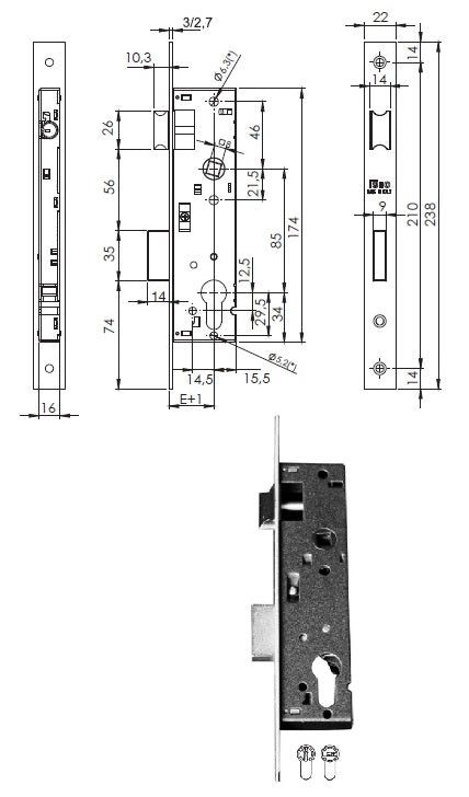 ISEO 741N353 SERRATURA INF. SCROCCO + CAT. MM.35