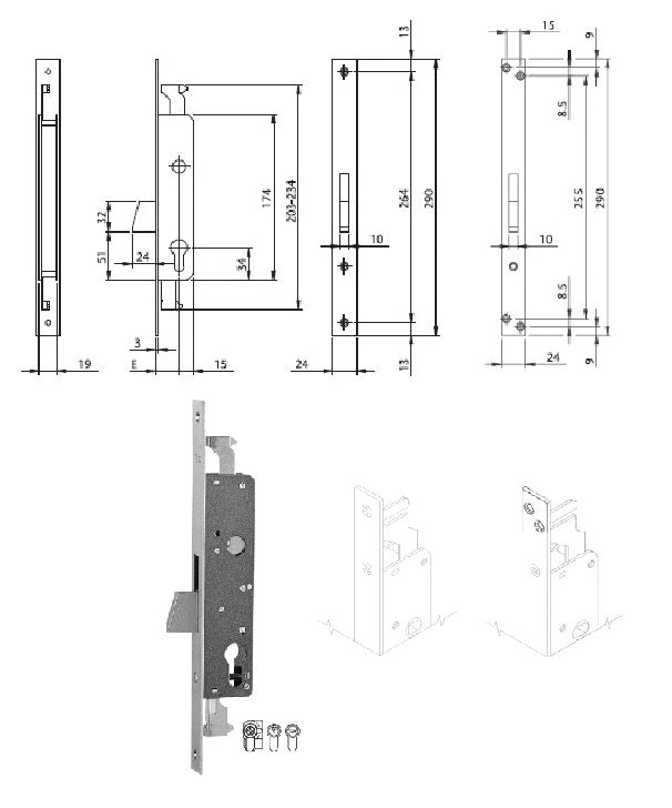 ISEO 783353IFZ SERRATURA INF. X MONT.TRIPL. MM.35 CATENACCIO