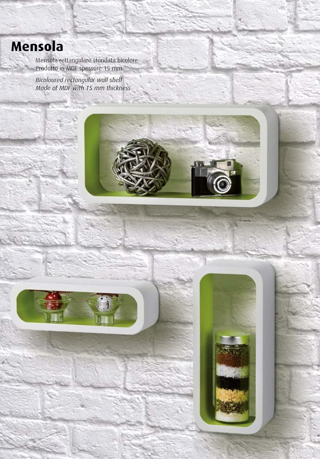 King Home SET 3 PZ(cm 10x10x30 + cm 15x10x35 + cm 20x10x40 MENSOLA RETTANGOLARE STONDATA IN MDF BICOLORE BIANCO/ARANCIO CARTONE DA 2 PEZZI