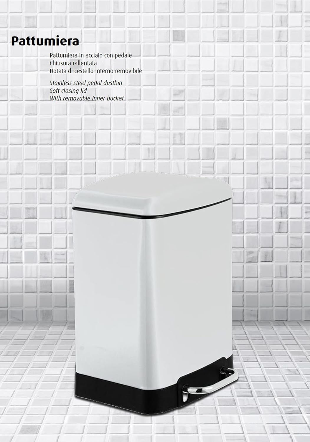 King Home PATTUMIERA LT.6 NERA IN ACCIAIO CON PEDALE CHIUSURA RALLENTATA 22,5x23x32,5h cm