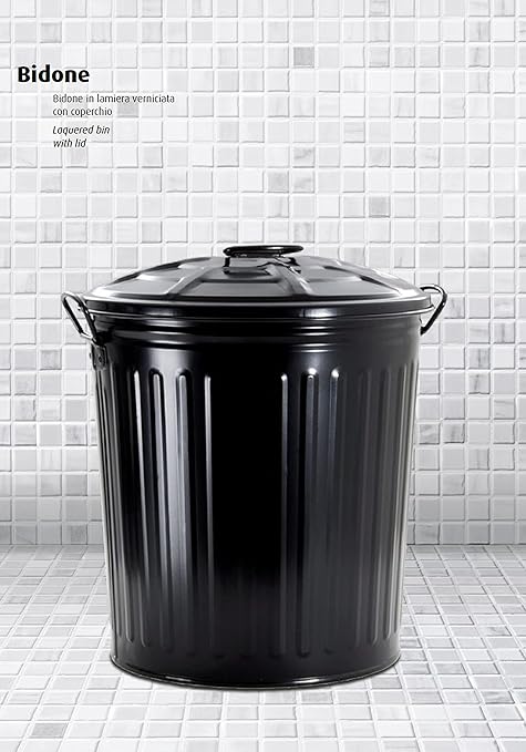 King Home BIDONE LT.18 VERNICIATO BIANCO con coperchio e maniglie laterali 31x35h cm