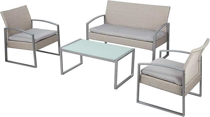 Garden Friend Salotto Alicante (2 poltrone 1 divano 1 tavolo) rivestimento in polyrattan bianco lavato