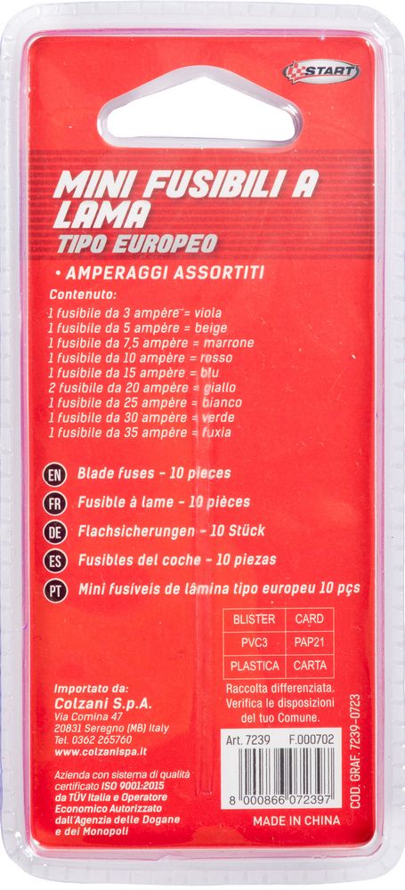 START Set di minifusibili a lama 10 pezzi Accessorio Originale Auto Resistente