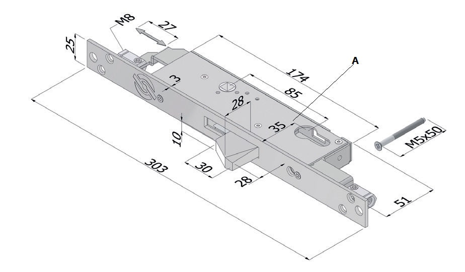SECUREMME SERRATURA 2153 INFILARE TRIPLICE EXTENSION MM.35