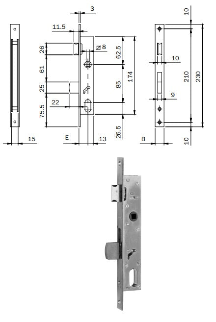 ISEO 7542020 SERRATURA INF. X MONTANTI FRONT. MM.17