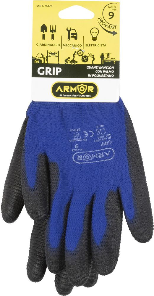 ARMOR Guanti Grip tessuto nido d'ape in nylon e palmo in pu tg. 9
