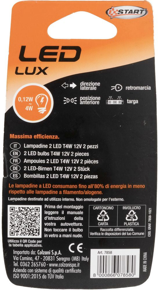 START T4W Coppia di lampadine spia 2 Led per luci auto 12V 4W BA9s Originale