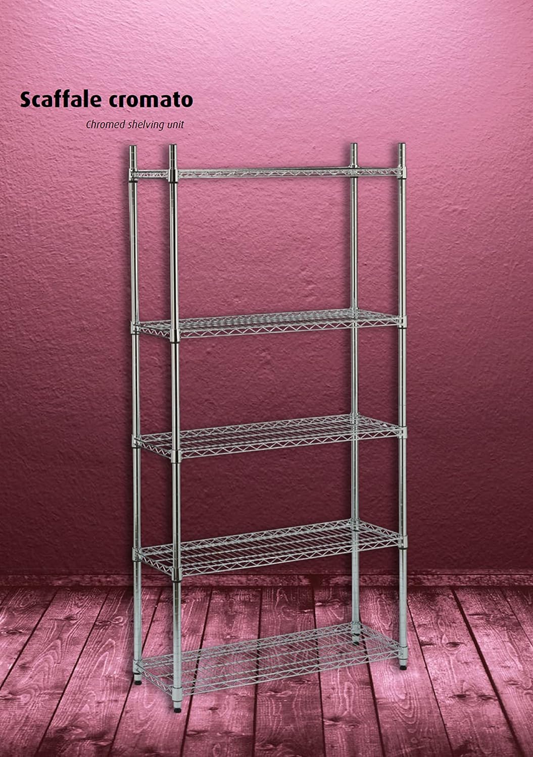 King Home Scaffale cromato 5 Piani 90x35x180 cm