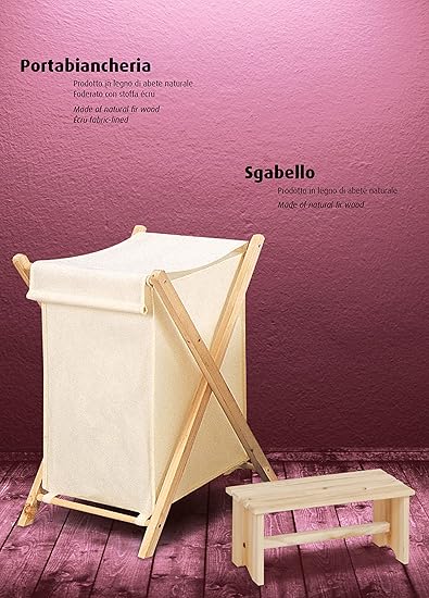 King Home POGGIAPIEDI in legno di abete naturale 35x16x16h cm