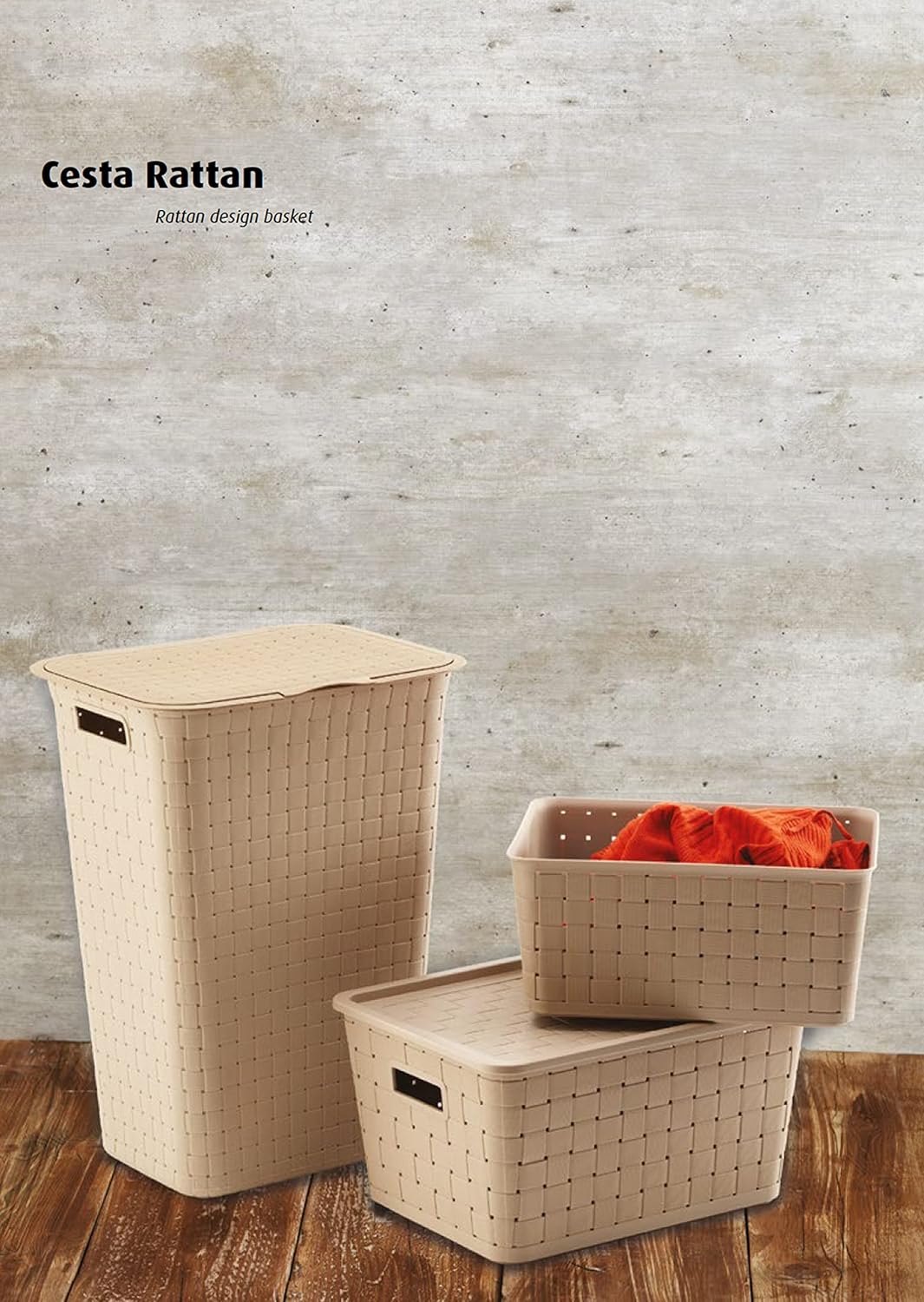 King Home CESTA RATTAN 12 LT color tortora 39x28,5x18h cm con maniglie laterali