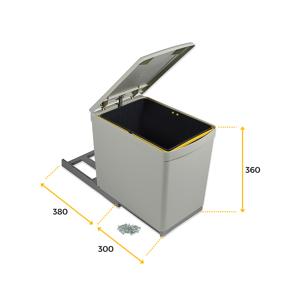 Pattumiera per differenziata, fissaggio inferiore estrazione manuale, 1 contenitore da 16 L e coperchio apertura automatica