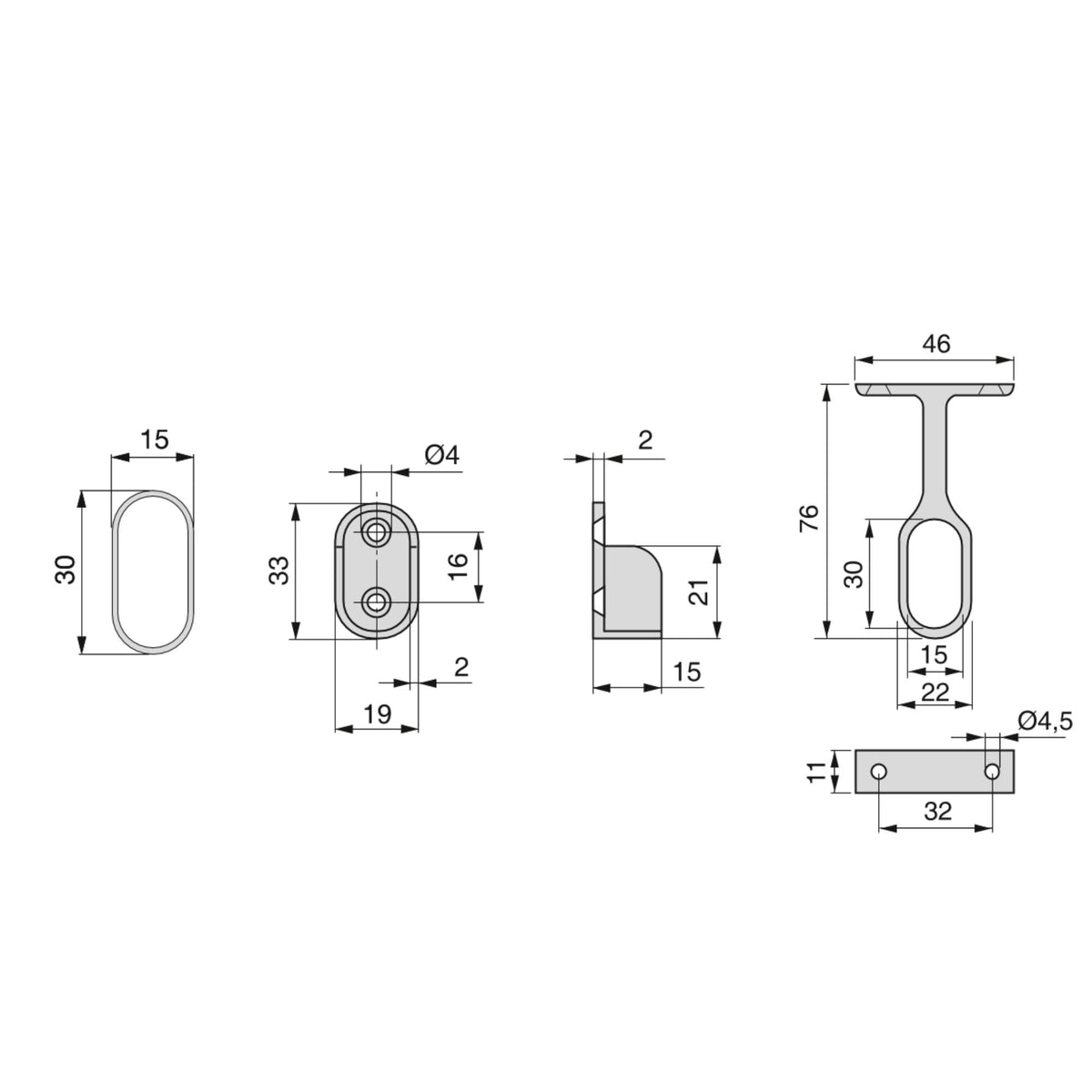 Kit tubo per armadio 30x15 mm acciaio