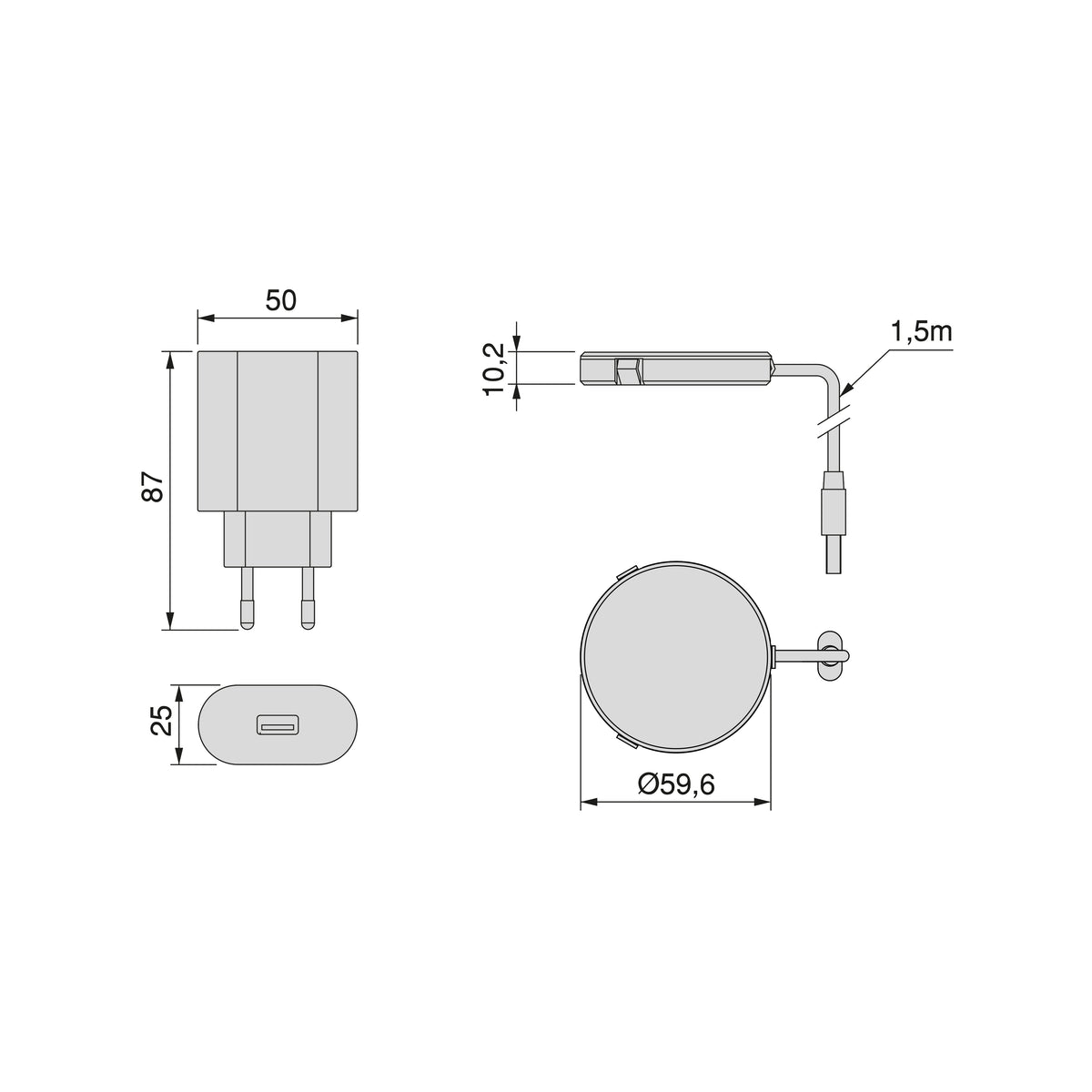 Caricatore mobile di superficie wireless USB-A Airtop 2 (60 mm)