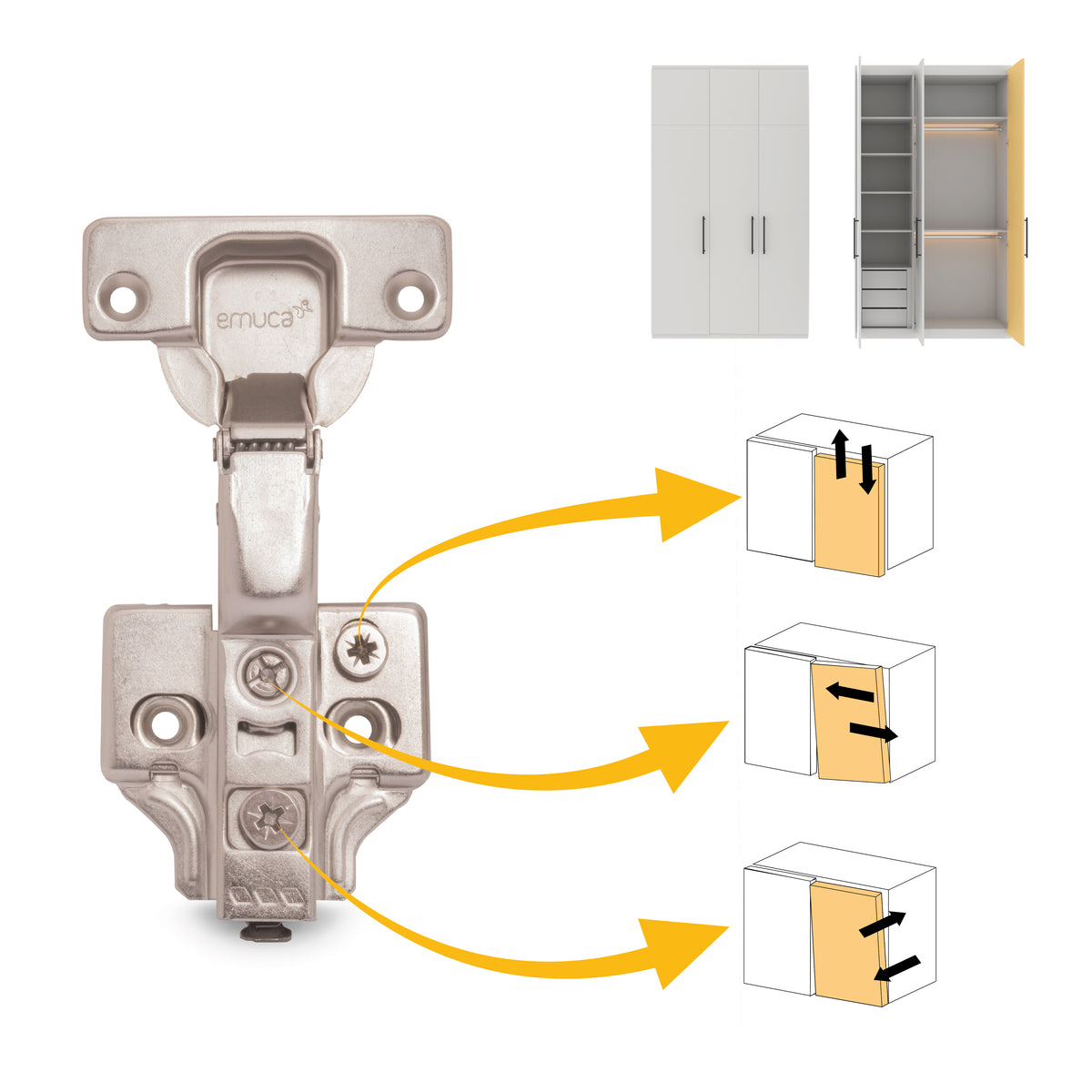 Kit cerniera mezzo collo X92 con chiusura ammortizzata e basette per vite