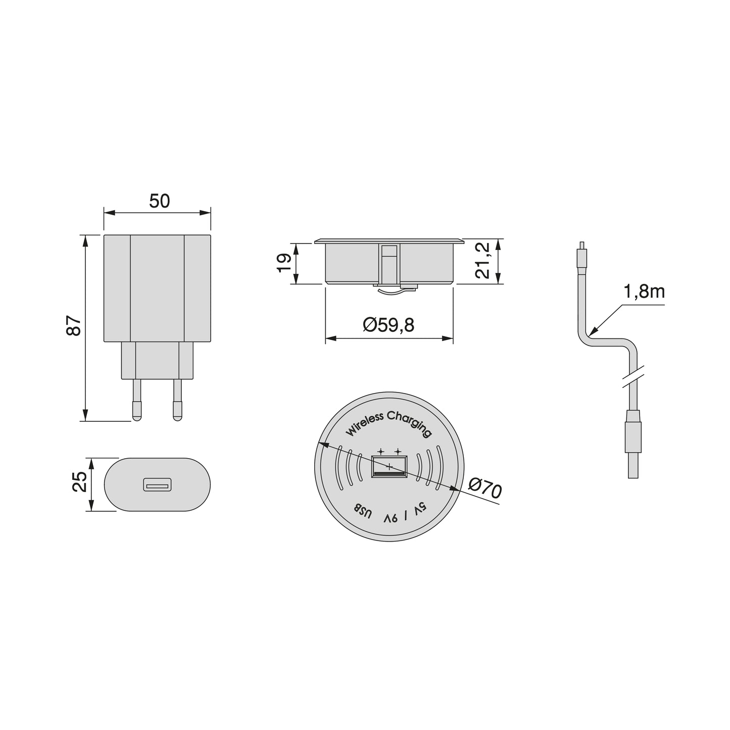 Caricatore wireless nascosto per cellulari Airtop (60mm)