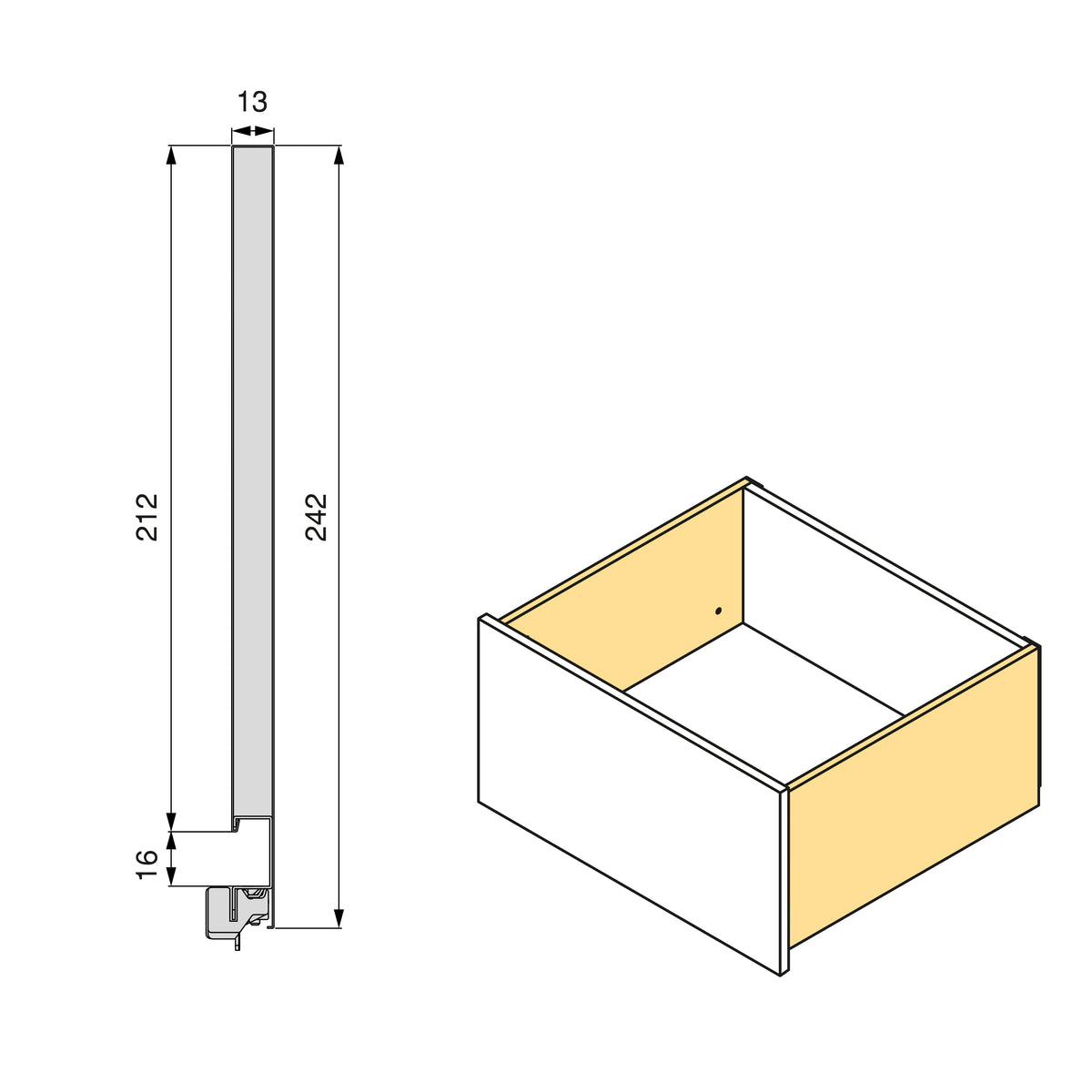 Cassetto esterno Vertex, 60kg, altezza 242mm e regolazione 3D