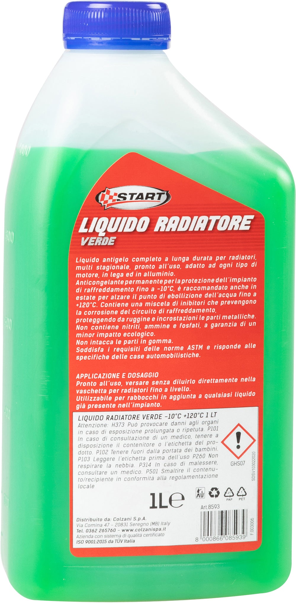 START Liquido radiatore verde 1L antigelo -10C per motori benzina e diesel