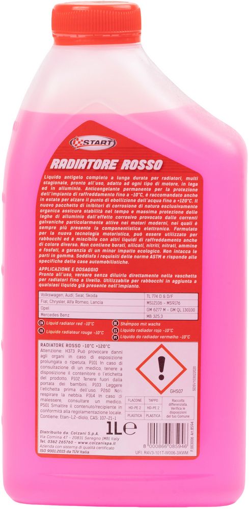 START Liquido radiatore rosso 1L antigelo -10?C, protegge il motore