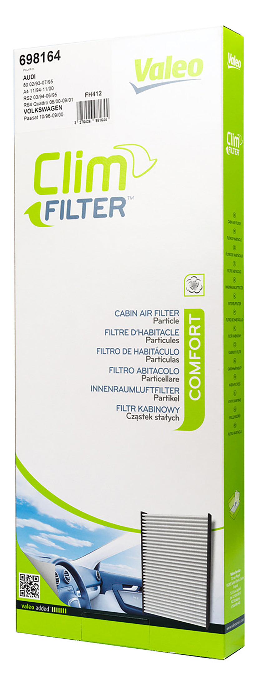 VALEO Clim Filter Comfort filtro abitacolo auto particellare Audi/Volkswagen
