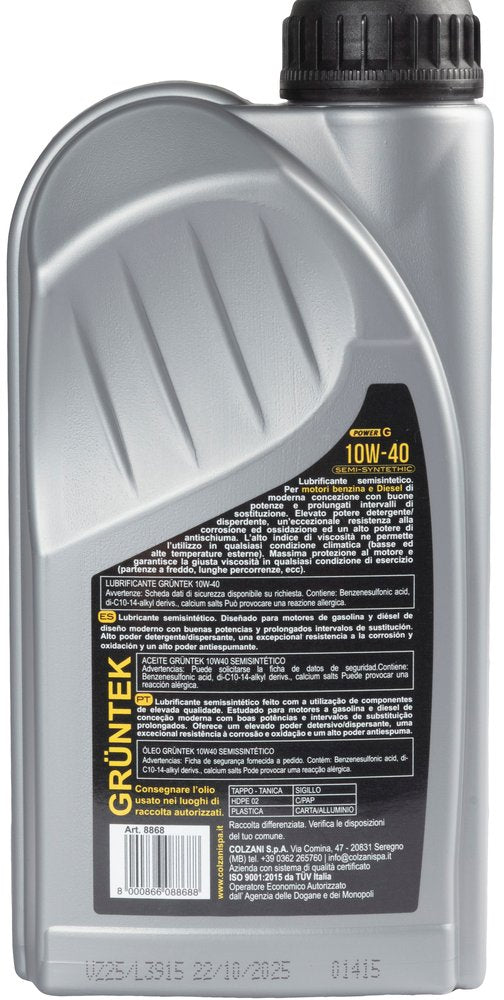Nuovo lubrificante POWER G 10W-40 semisintetico per veicoli a benzina e a Diesel con capacità di 1L