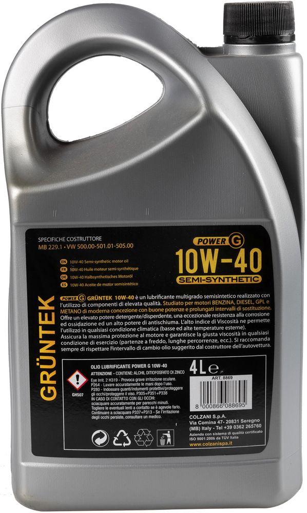 Nuovo lubrificante POWER G 10W-40 semisintetico per veicoli a benzina e a Diesel con capacità di 4L