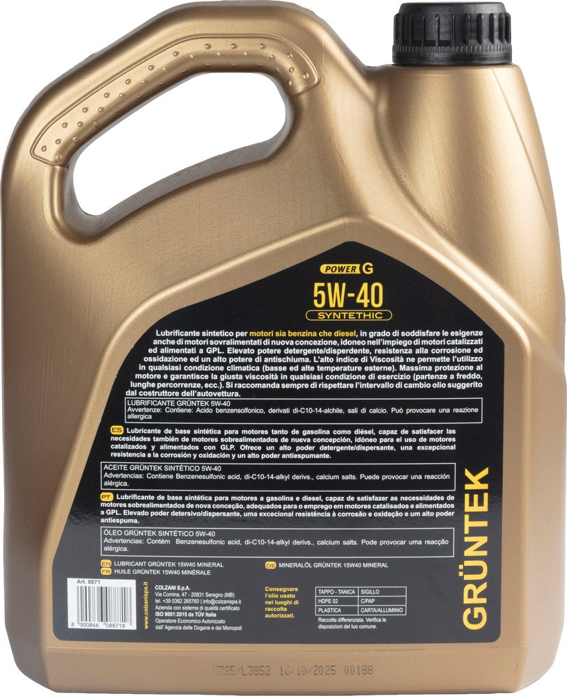 GRUNTEK Olio Power-G sintetico 4L 5W40 per motori Diesel Benzina GPL