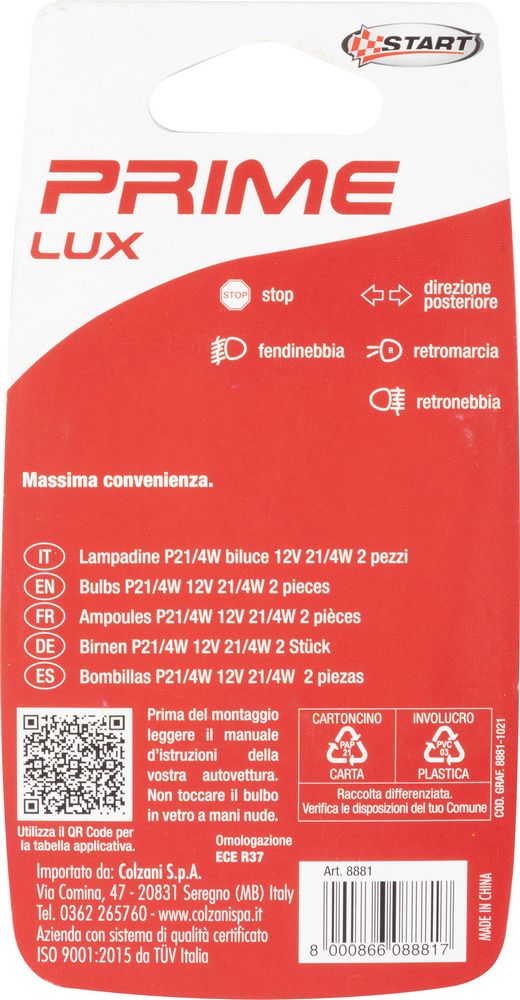 START P21/4W Coppia di lampadine biluce per luci auto 12V P21/4W BAZ15d