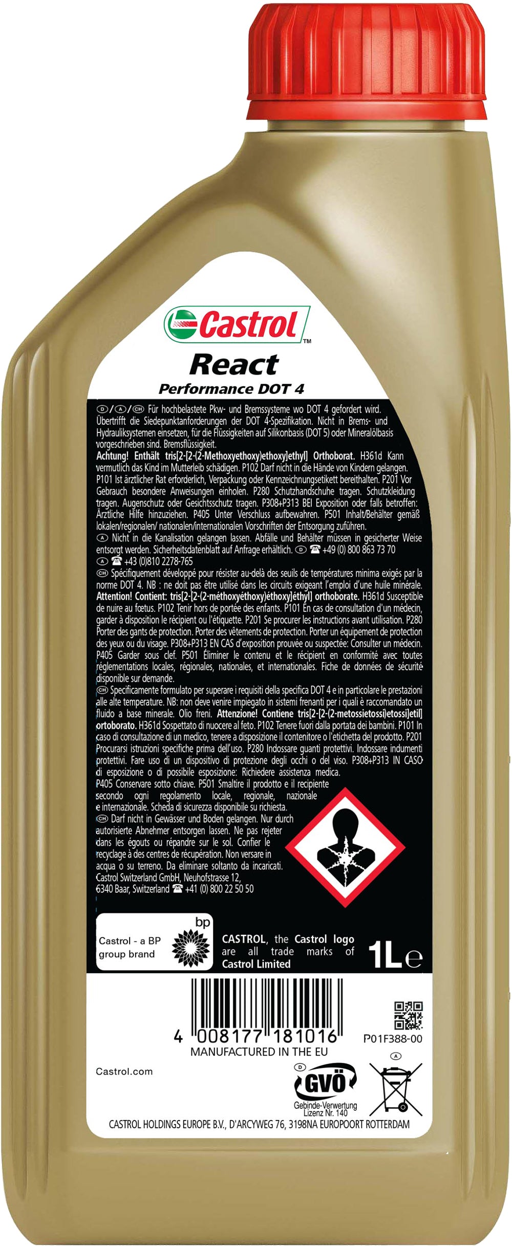 Castrol React Performance 5W-40 ACEA C3 API SN 1L Olio Motore Lubrificante Moto