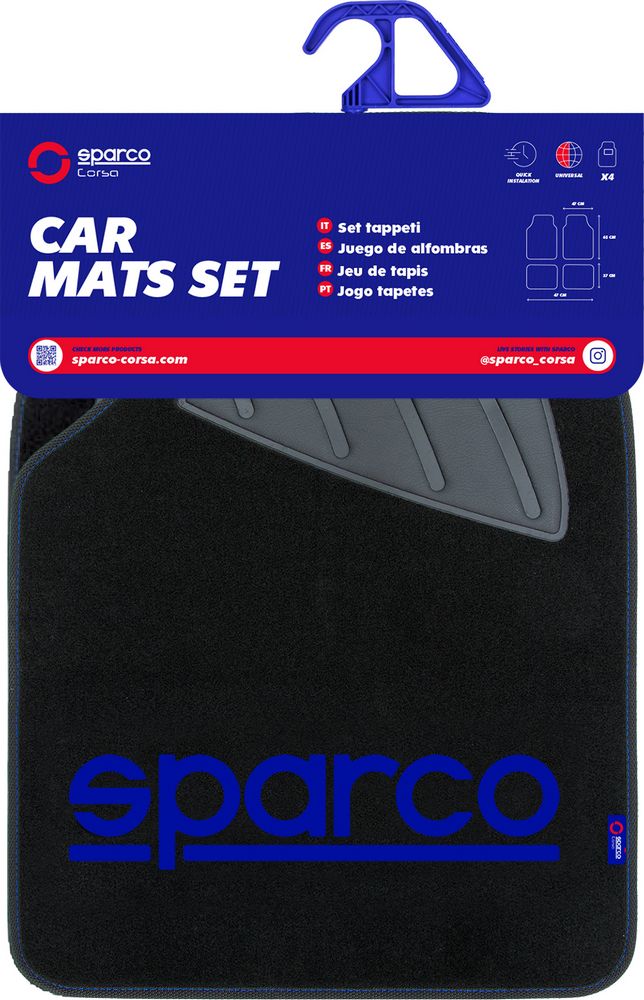 SPARCO Set completo SPC19 tappetini auto universali in moquette nero/blu