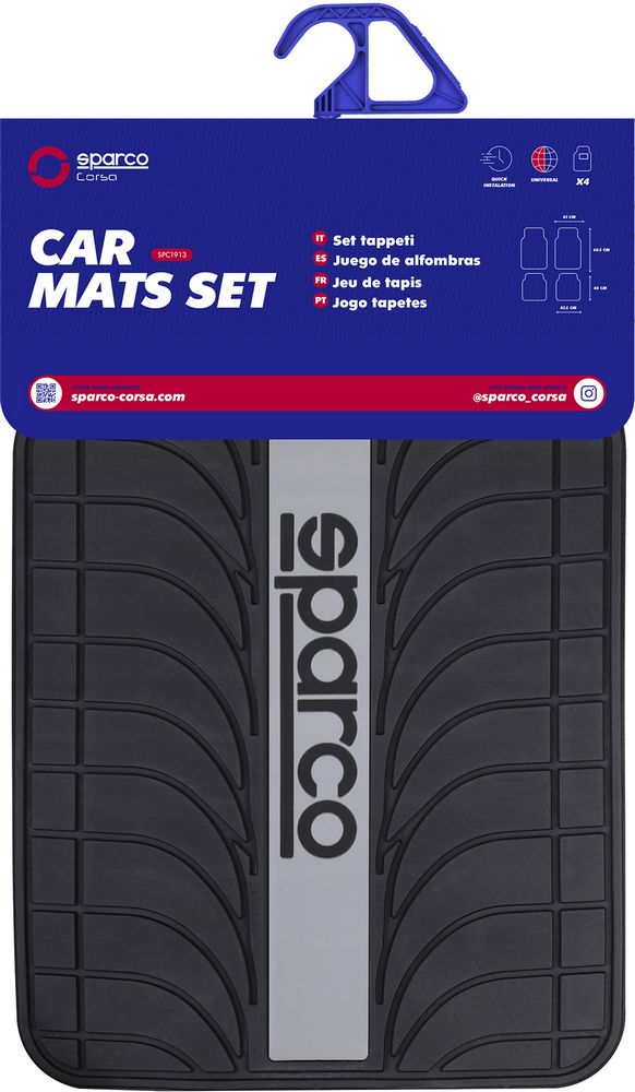 SPARCO Set SPC1913 completo tappetini auto in pvc universale nero/grigio
