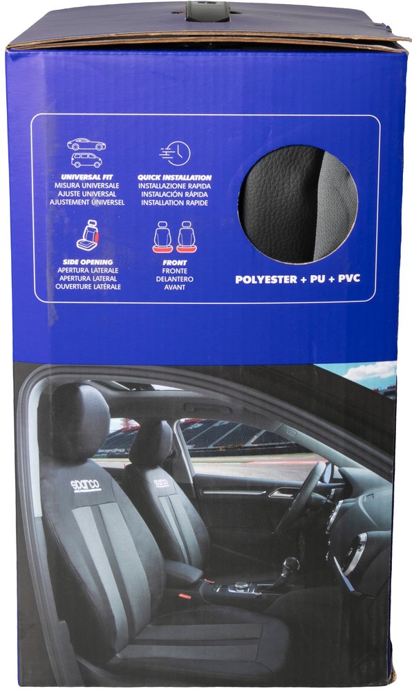 Coppia coprisedili poliestere universali anteriori auto nero/grigio