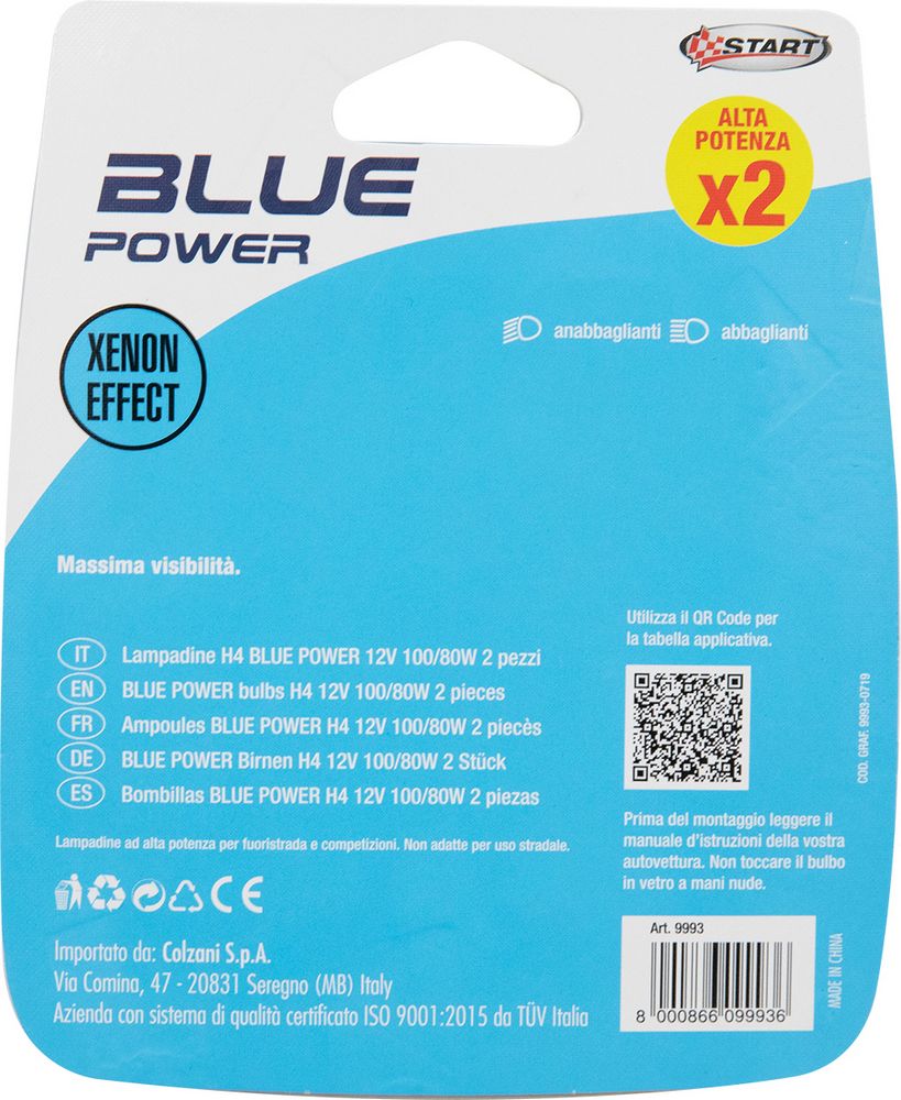 START Coppia di lampadine auto alogene H4 12V 100/80W P43t Accessorio Originale
